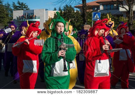 OPICINATRIESTE ITALY - FEBRUARY 25: Unidentified participants in parade of the Carnival. Kraski Pust o Carnevale Carsico. The Carnival Carsico Kraski on February 25 2017