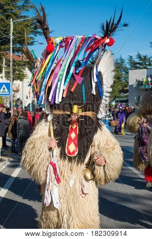 OPICINATRIESTE ITALY - FEBRUARY 25: Unidentified participants in parade of the Carnival. Kraski Pust o Carnevale Carsico. The Carnival Carsico Kraski on February 25 2017