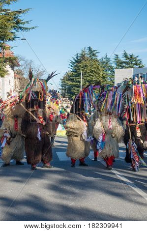 OPICINATRIESTE ITALY - FEBRUARY 25: Unidentified participants in parade of the Carnival. Kraski Pust o Carnevale Carsico. The Carnival Carsico Kraski on February 25 2017