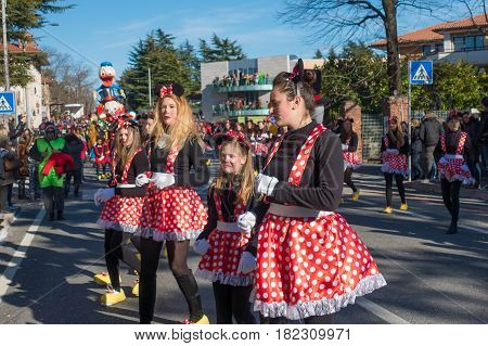 OPICINATRIESTE ITALY - FEBRUARY 25: Unidentified participants in parade of the Carnival. Kraski Pust o Carnevale Carsico. The Carnival Carsico Kraski on February 25 2017