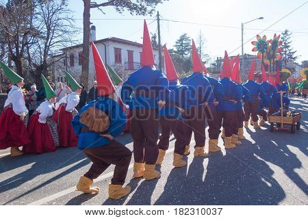 OPICINATRIESTE ITALY - FEBRUARY 25: Unidentified participants in parade of the Carnival. Kraski Pust o Carnevale Carsico. The Carnival Carsico Kraski on February 25 2017