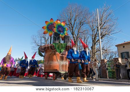 OPICINATRIESTE ITALY - FEBRUARY 25: Unidentified participants in parade of the Carnival. Kraski Pust o Carnevale Carsico. The Carnival Carsico Kraski on February 25 2017
