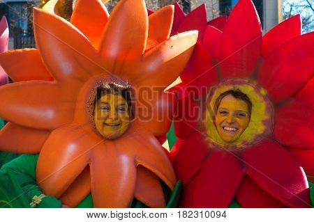 OPICINATRIESTE ITALY - FEBRUARY 25: Unidentified participants in parade of the Carnival. Kraski Pust o Carnevale Carsico. The Carnival Carsico Kraski on February 25 2017