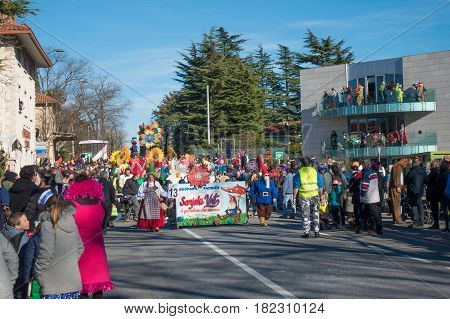 OPICINATRIESTE ITALY - FEBRUARY 25: Unidentified participants in parade of the Carnival. Kraski Pust o Carnevale Carsico. The Carnival Carsico Kraski on February 25 2017