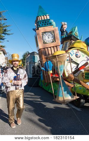 OPICINATRIESTE ITALY - FEBRUARY 25: Unidentified participants in parade of the Carnival. Kraski Pust o Carnevale Carsico. The Carnival Carsico Kraski on February 25 2017