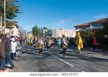 OPICINATRIESTE ITALY - FEBRUARY 25: Unidentified participants in parade of the Carnival. Kraski Pust o Carnevale Carsico. The Carnival Carsico Kraski on February 25 2017