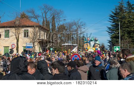OPICINATRIESTE ITALY - FEBRUARY 25: Unidentified participants in parade of the Carnival. Kraski Pust o Carnevale Carsico. The Carnival Carsico Kraski on February 25 2017