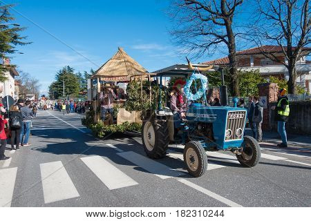 OPICINATRIESTE ITALY - FEBRUARY 25: Unidentified participants in parade of the Carnival. Kraski Pust o Carnevale Carsico. The Carnival Carsico Kraski on February 25 2017