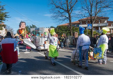 OPICINATRIESTE ITALY - FEBRUARY 25: Unidentified participants in parade of the Carnival. Kraski Pust o Carnevale Carsico. The Carnival Carsico Kraski on February 25 2017