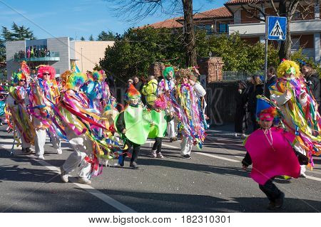 OPICINATRIESTE ITALY - FEBRUARY 25: Unidentified participants in parade of the Carnival. Kraski Pust o Carnevale Carsico. The Carnival Carsico Kraski on February 25 2017
