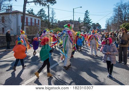 OPICINATRIESTE ITALY - FEBRUARY 25: Unidentified participants in parade of the Carnival. Kraski Pust o Carnevale Carsico. The Carnival Carsico Kraski on February 25 2017