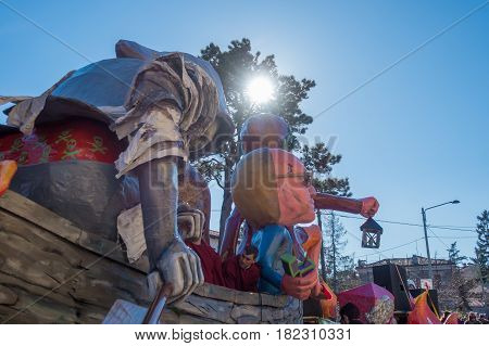 OPICINATRIESTE ITALY - FEBRUARY 25: Unidentified participants in parade of the Carnival. Kraski Pust o Carnevale Carsico. The Carnival Carsico Kraski on February 25 2017