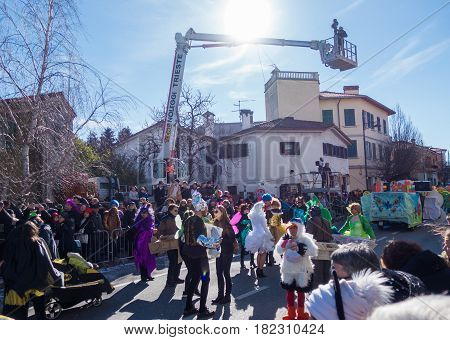 OPICINATRIESTE ITALY - FEBRUARY 25: Unidentified participants in parade of the Carnival. Kraski Pust o Carnevale Carsico. The Carnival Carsico Kraski on February 25 2017