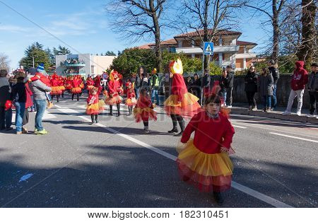 OPICINATRIESTE ITALY - FEBRUARY 25: Unidentified participants in parade of the Carnival. Kraski Pust o Carnevale Carsico. The Carnival Carsico Kraski on February 25 2017