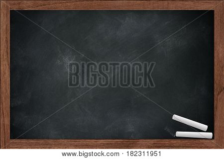 Empty Chalkboard, Chalk Board With Chalk Dirty With Chalk Erase Stain In The School Space For Chalk