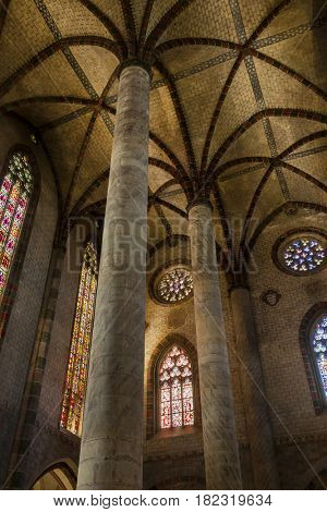 TOULOUSE, FRANCE - JUNE 26, 2015: Interior of the Church of the Jacobins in Toulouse, France. Southern Gothic architecture.
