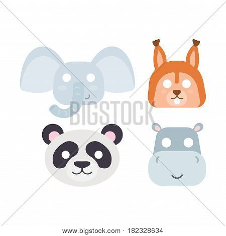 Animals carnival mask vector set festival decoration masquerade and party costume cute cartoon head decor isolated celebration vector illustration. Traditional fantasy drawing wild character.