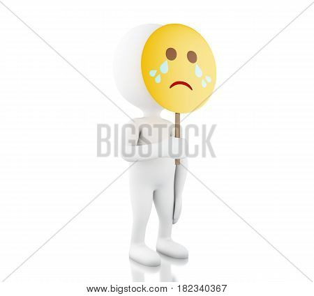 3D White People Holding Sad Face Mask