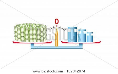 weighting machine with Weights and vegetable  on white background isolated.