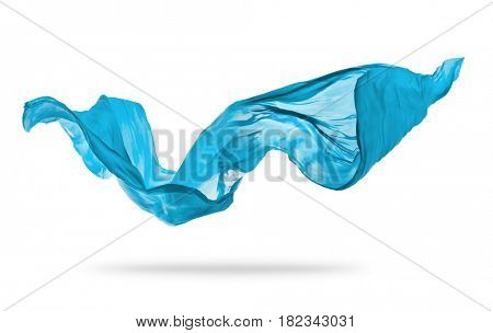 Smooth elegant blue transparent cloth separated on white background. Texture of flying fabric.