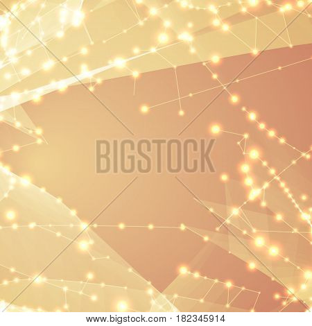 Abstract vector light orange polygonal mesh background. Futuristic technology style. Elegant background for business presentations. Flying debris. eps10