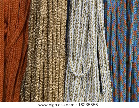 Background of coils of a rope shot close-up