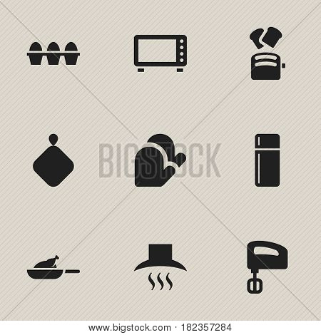 Set Of 9 Editable Cooking Icons. Includes Symbols Such As Pot-Holder, Grill, Oven And More. Can Be Used For Web, Mobile, UI And Infographic Design.