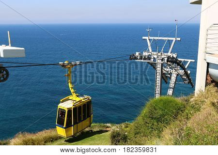 Descent by ropeway to the grottoes in Rosh Ha Nikra in the north of Israel