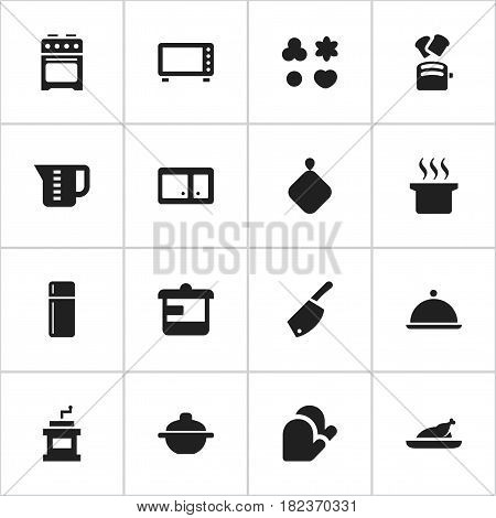 Set Of 16 Editable Food Icons. Includes Symbols Such As Slice Bread, Backsword, Stove And More. Can Be Used For Web, Mobile, UI And Infographic Design.