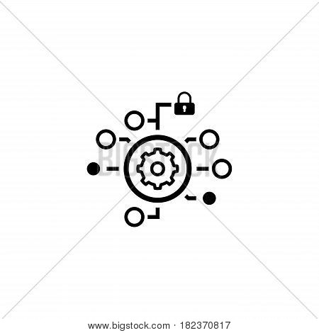 Security Settings Icon. Flat Design Isolated Illustration. App Symbol or UI element. Gear in Circle with Radio Buttons and Padlock.