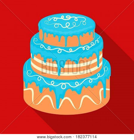 Blue three-ply cake icon in flate design isolated on white background. Cakes symbol stock vector illustration.