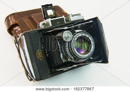 illustrative editorial   RUSSIA, ROSTOV APRIL 5,2017. A front view of the ICON. A 35mm film.The camera of the 1930-1940 release. Germany