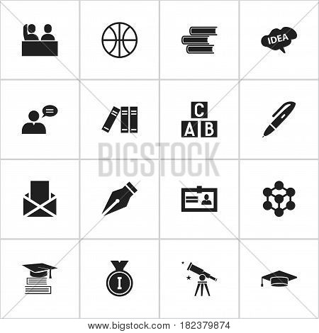 Set Of 16 Editable Science Icons. Includes Symbols Such As Binoculars, Pen, Bookshelf And More. Can Be Used For Web, Mobile, UI And Infographic Design.
