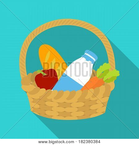 Basket with products icon in flate design isolated on white background. Charity and donation symbol stock vector illustration.