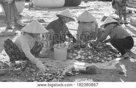 People At The Fish Market In Phan Thiet, Vietnam