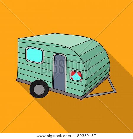 Green caravan icon in flat design isolated on white background. Family holiday symbol stock vector illustration.