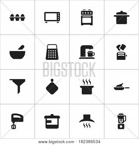 Set Of 16 Editable Food Icons. Includes Symbols Such As Drink Maker, Hand Mixer, Stove. Can Be Used For Web, Mobile, UI And Infographic Design.