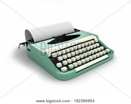 3D Ilustration Of Typewriter With Sheet Of Paper Isolated On White Background With Clipping Path 3D