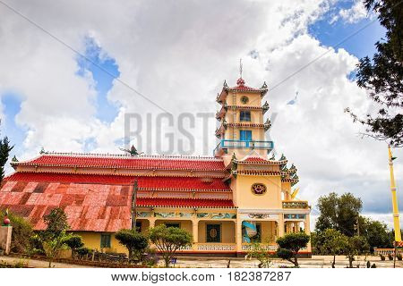 Dien Tho Phat Mau Da Phuoc Pagoda in Trai Mat, Dalat. Colorful horizontal image