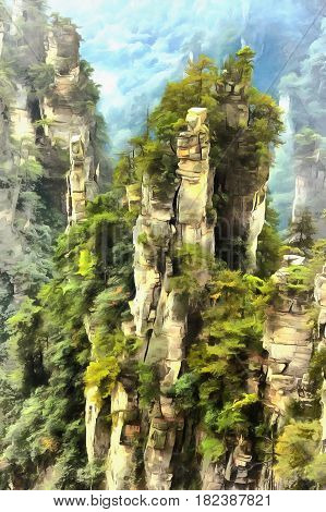 Colorful painting of mountain Zhangjiajie National Forest Park Hunan China