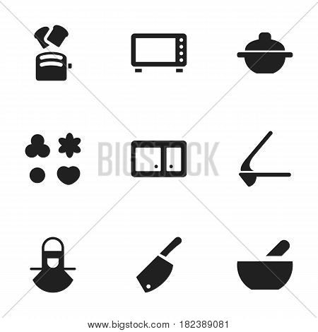 Set Of 9 Editable Meal Icons. Includes Symbols Such As Shortcake, Sideboard, Crusher And More. Can Be Used For Web, Mobile, UI And Infographic Design.