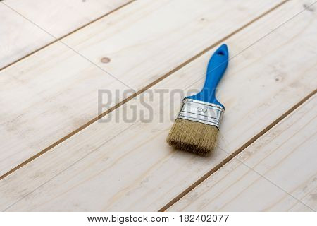Closeup Macro Paintbrush On The Wooden Board Plunks