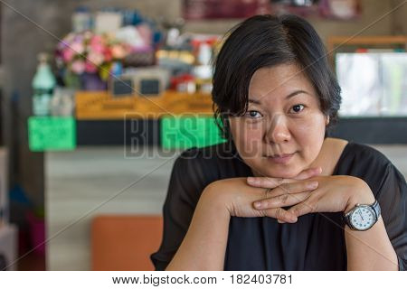 Asia Women In Black Dress Thao Chin In Coffee Shop