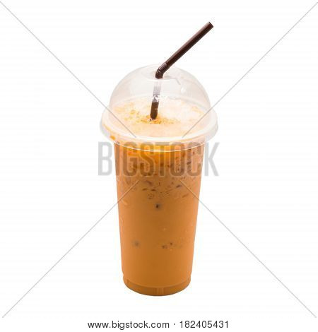 Milk tea isolated straw on white background
