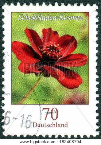 GERMANY - CIRCA 2015: A stamp printed in Germany shows a flower Cosmos atrosanguineus circa 2015