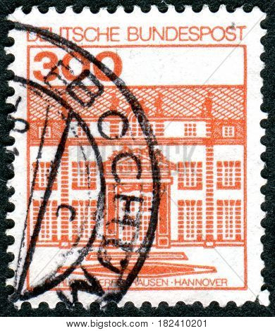 GERMANY - CIRCA 1982: A stamp printed in Germany shows the Herrenhausen Castle Hanover circa 1982