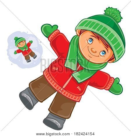 Vector winter illustration little child wallow in the snow