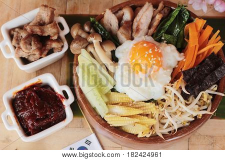 Bibimbap korean food is delicious with sauce