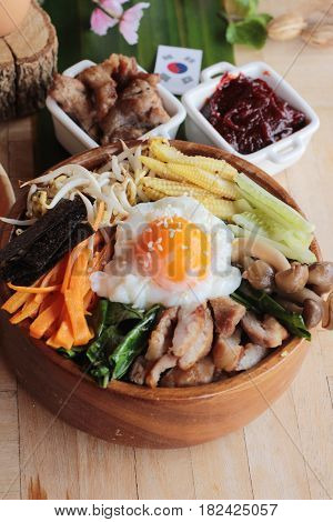 Bibimbap korean food is delicious with sauce