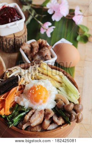 Bibimbap korean food is delicious with sauce